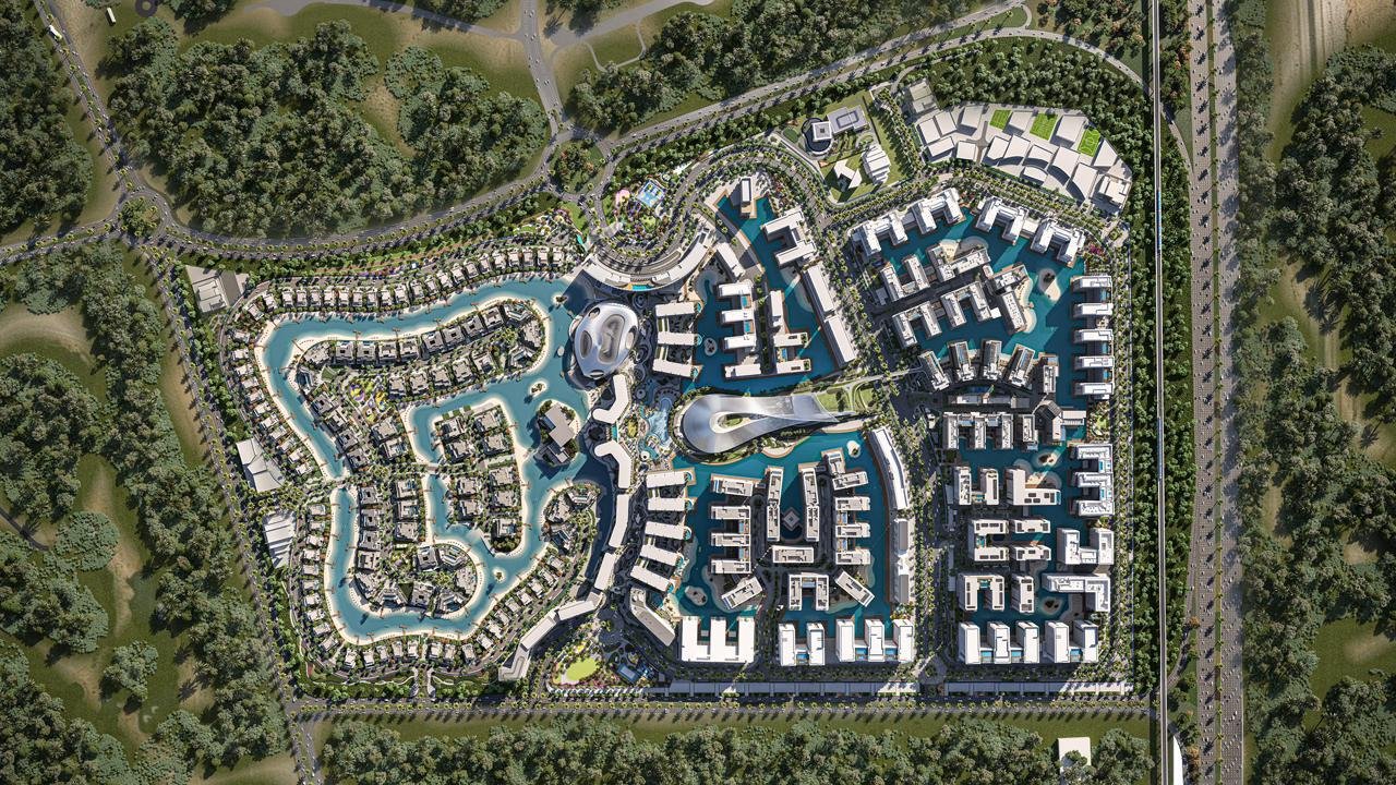 Azizi Venice masterplan aerial render, Dubai South